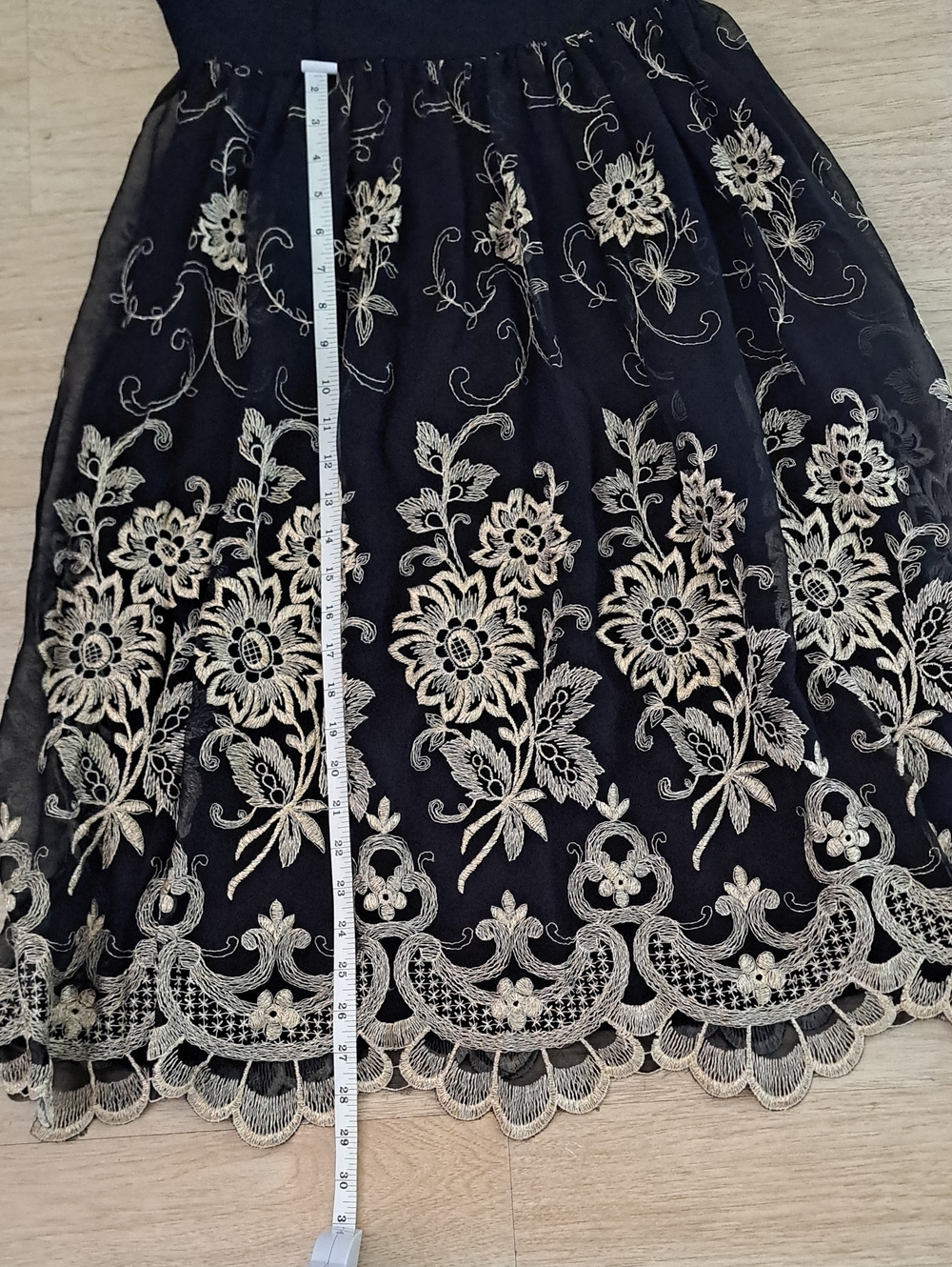 Black Midi Dress with Gold Floral Embroidery - Picture 4 of 10